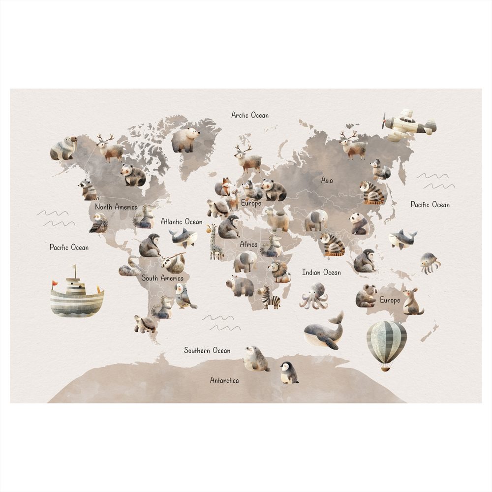 Obraz mapa sveta zvierat