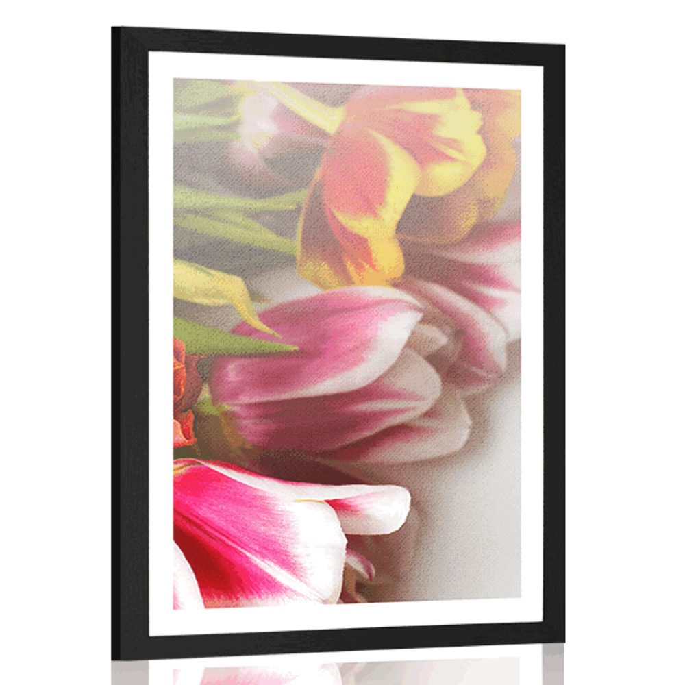 Plakát s paspartou kytice barevných tulipánů