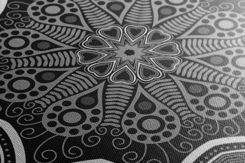 E-shop Obraz indická Mandala s kvetinovým vzorom v čiernobielom prevedení