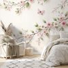 FOTOBEHANG ZACHTE ROZE BLOEMEN EN VLINDERS - FOTOBEHANG BLOEMEN - FOTOBEHANG