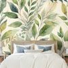 FOTOBEHANG GROENE AQUARELBLADEREN OP BEIGE ACHTERGROND - FOTOBEHANG BLADEREN - FOTOBEHANG