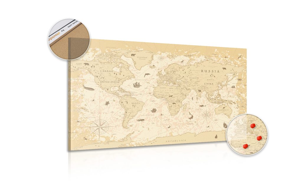 Quadro su sughero mappa con un design beige