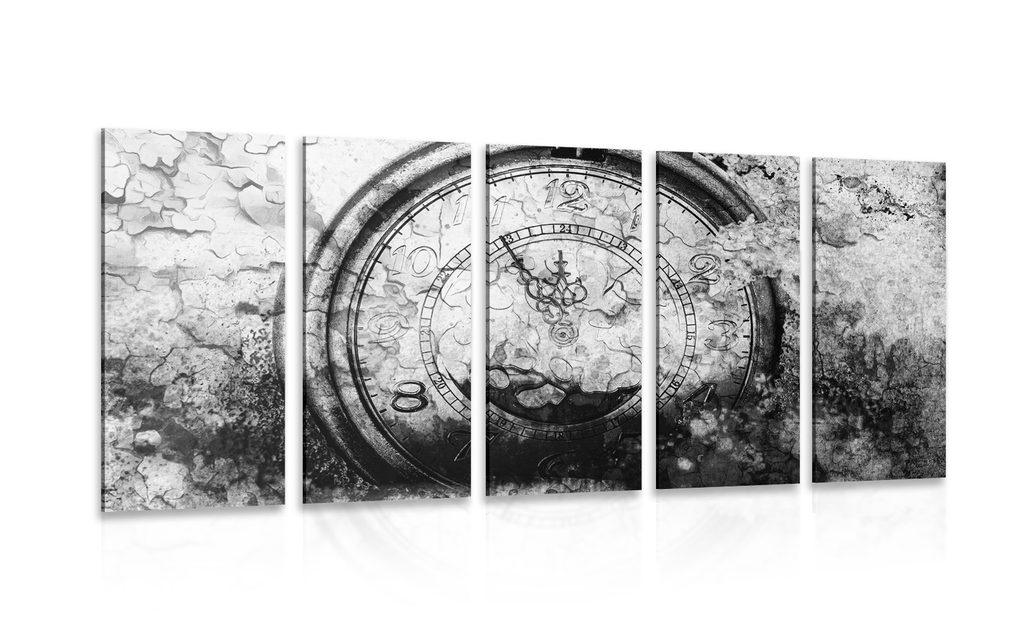 5-dielny obraz starožitné hodiny v čiernobielom prevedení | Dovido.sk