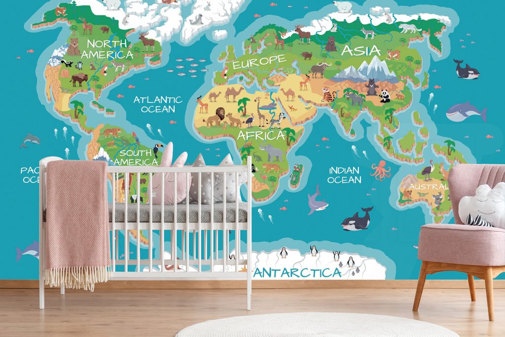 Tapet autoadeziv harta lumii geografică pentru copii | Dovido.ro