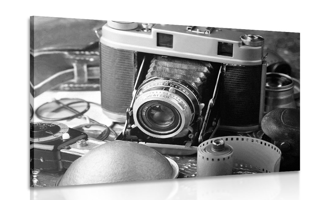 Quadro di una vecchia macchina fotografica in bianco e nero | Dovido.it