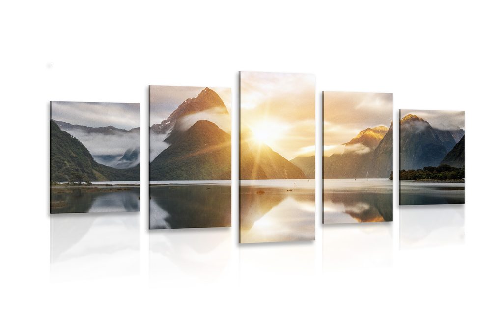 5-teiliges Wandbild Wunderschöner Sonnenaufgang in Neuseeland | Dovido.de