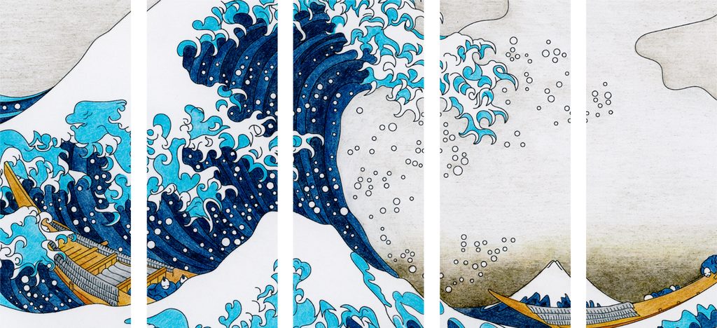 Quadro in 5 parti La Grande Onda di Kanagawa Hokusai