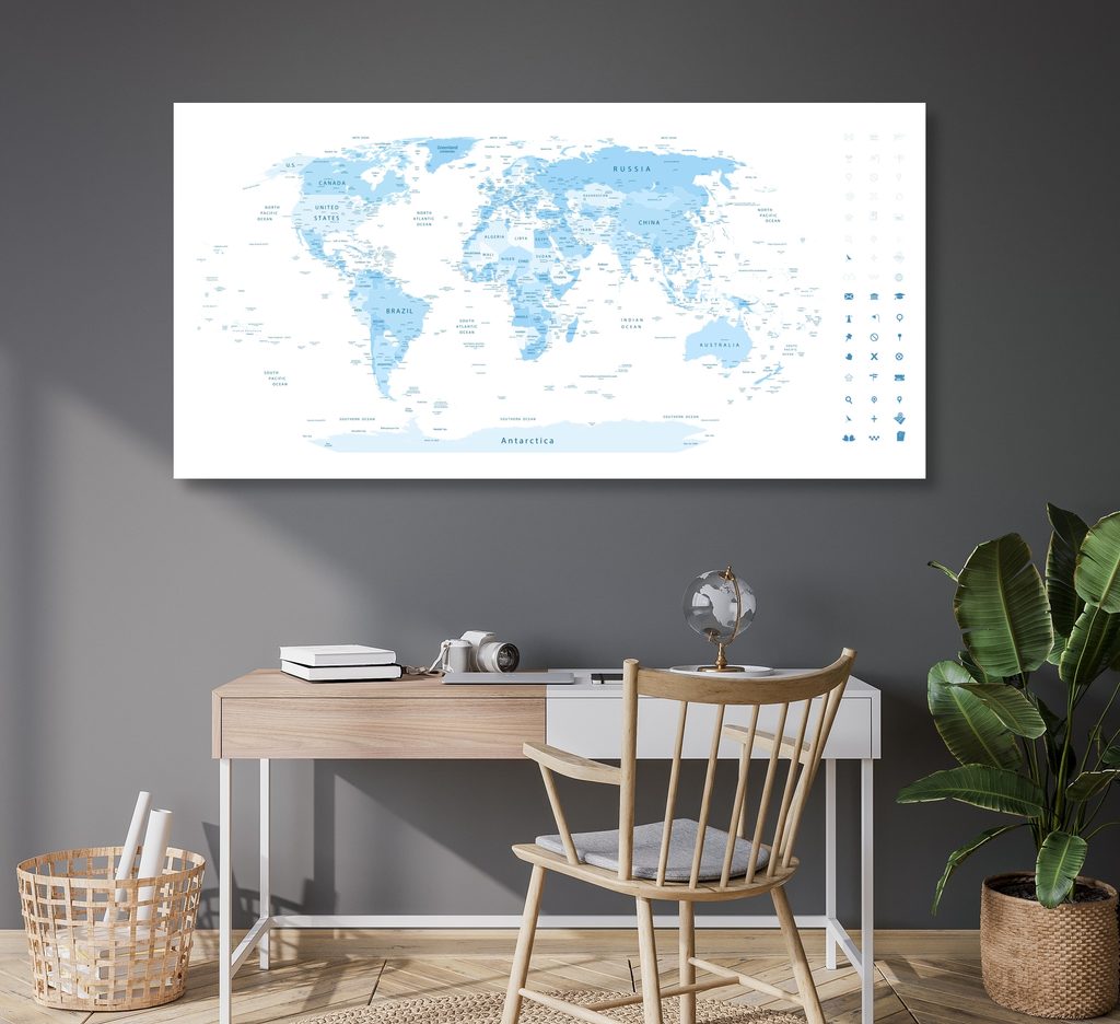 Parafa kép részletes világ térkép kék színben | Dovido.hu