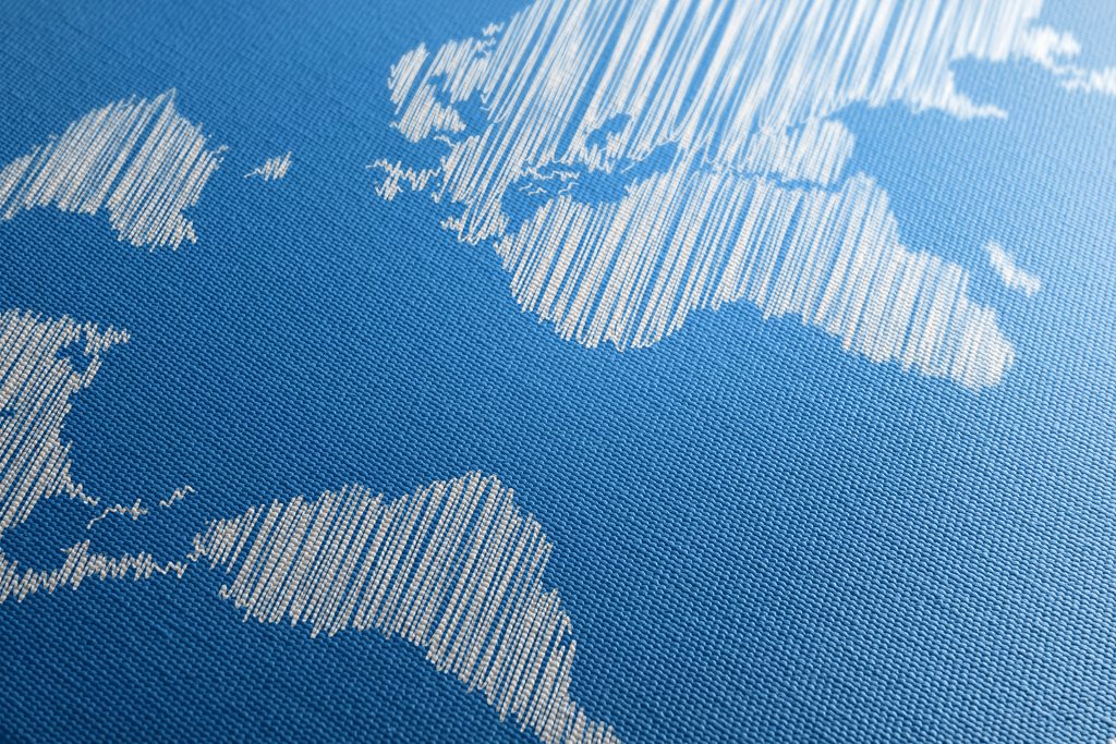 Quadro mappamondo tratteggiato su sfondo blu