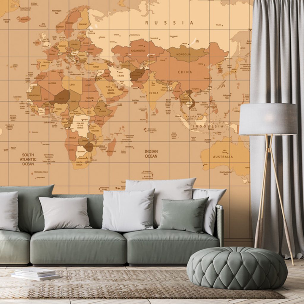Tapéta világ térkép bézs színben | Dovido.hu
