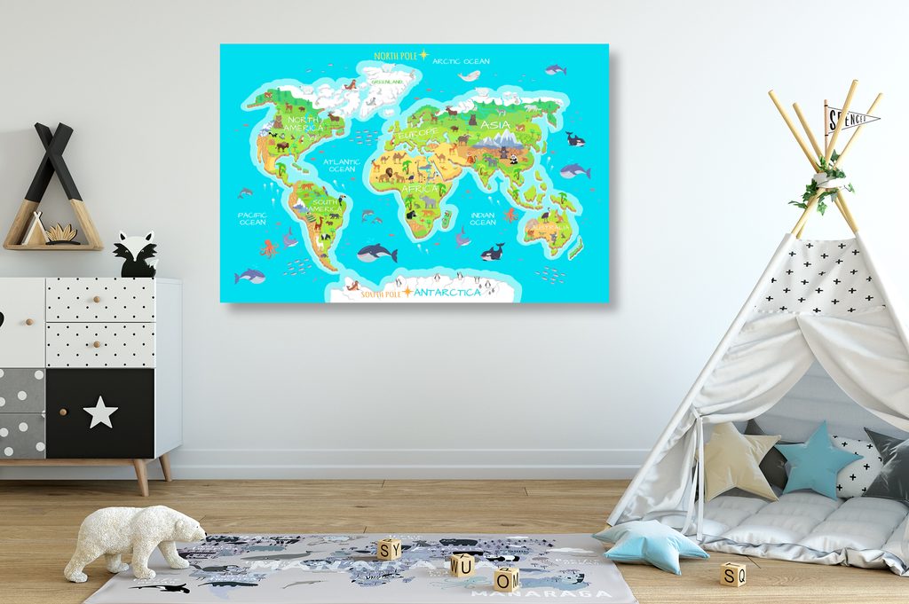 Quadri su sughero cartina geografica del mondo per bambini | Dovido.it
