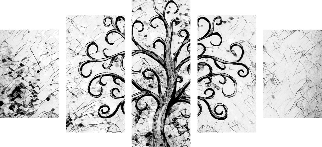 Tablou 5-piese simbolul copacul vieții în design alb-negru | Dovido.ro