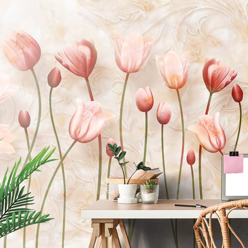 Carta da parati tulipani rosa antico | Dovido.it