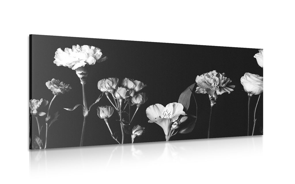 Quadro bianco e nero floreale per arredamento moderno