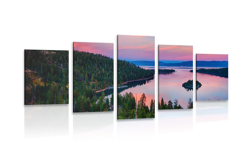 5-dielny obraz jazero pri západe slnka | Dovido.sk