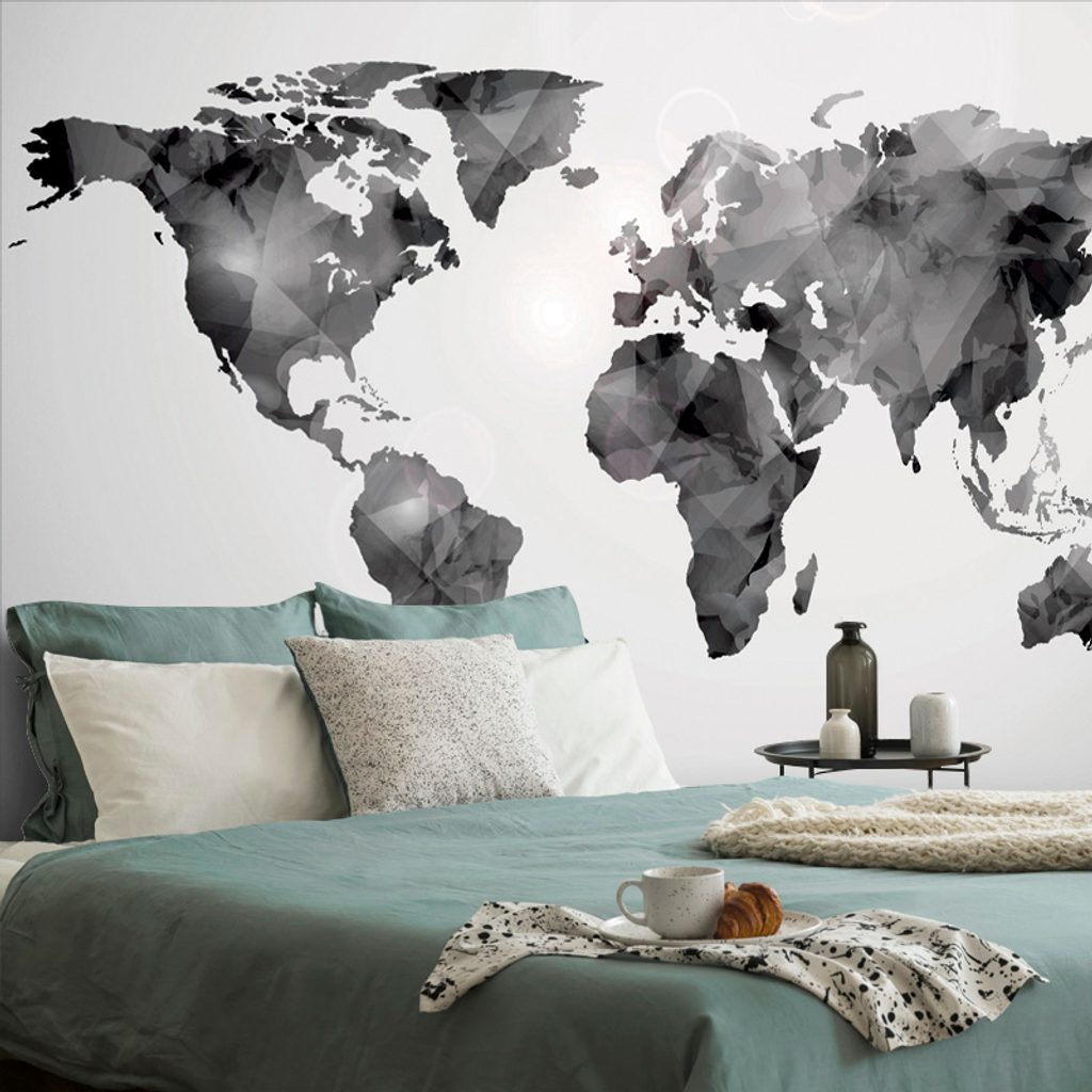 Tapet harta lumii poligonală în alb-negru | Dovido.ro