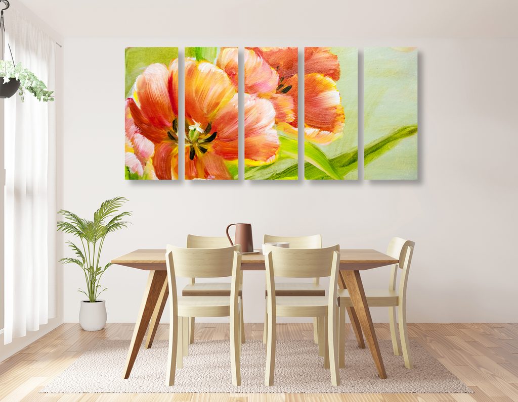 5-teiliges Wandbild Rote Tulpen im Vintage-Design