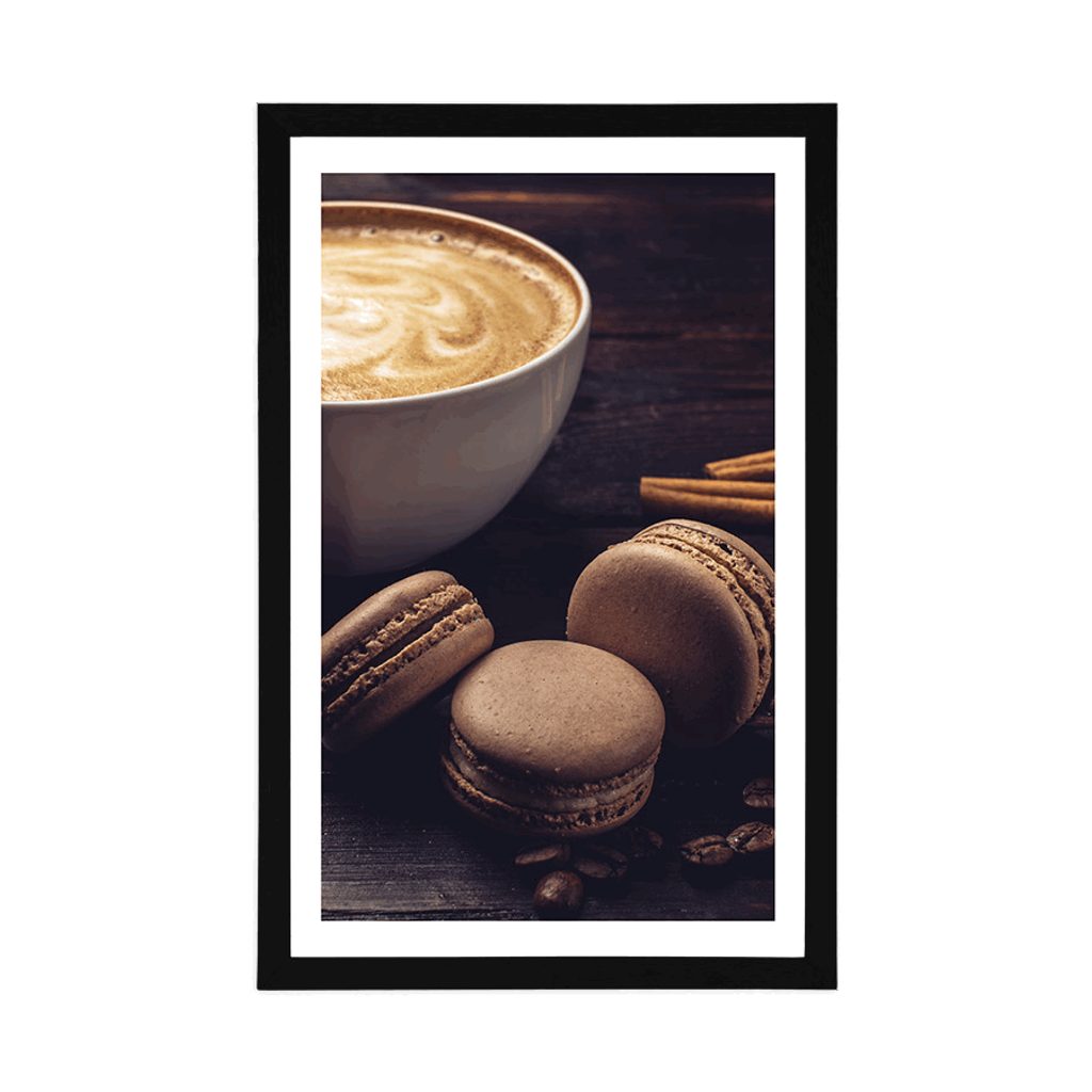 Poster mit Passepartout Kaffee mit Schokoladenmakronen