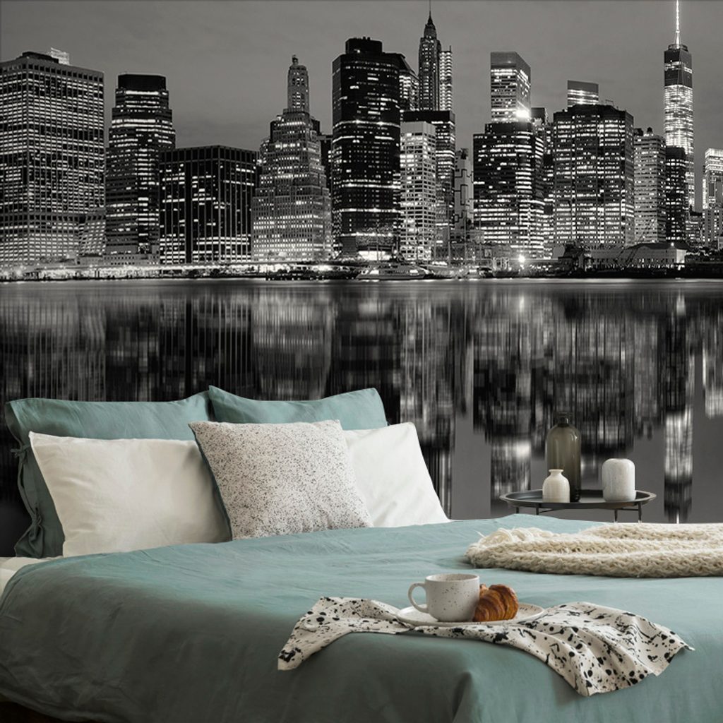 Fotótapéta fekete fehér Manhattan tükörképe a vízben | Dovido.hu