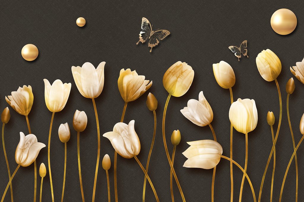 Tapéta tulipánok arany motívummal | Dovido.hu