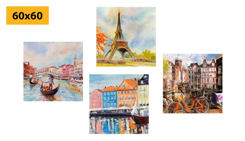 Set obrazov maľované mestá v pastelových farbách | Dovido.sk
