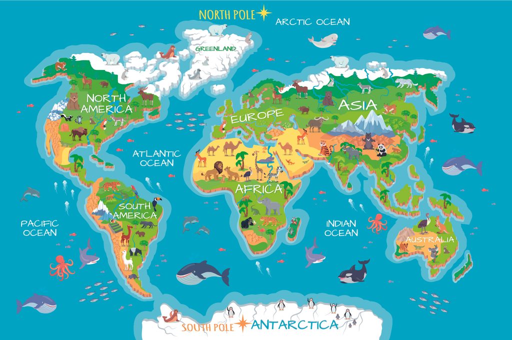 Carta da parati mappa geografica del mondo per bambini