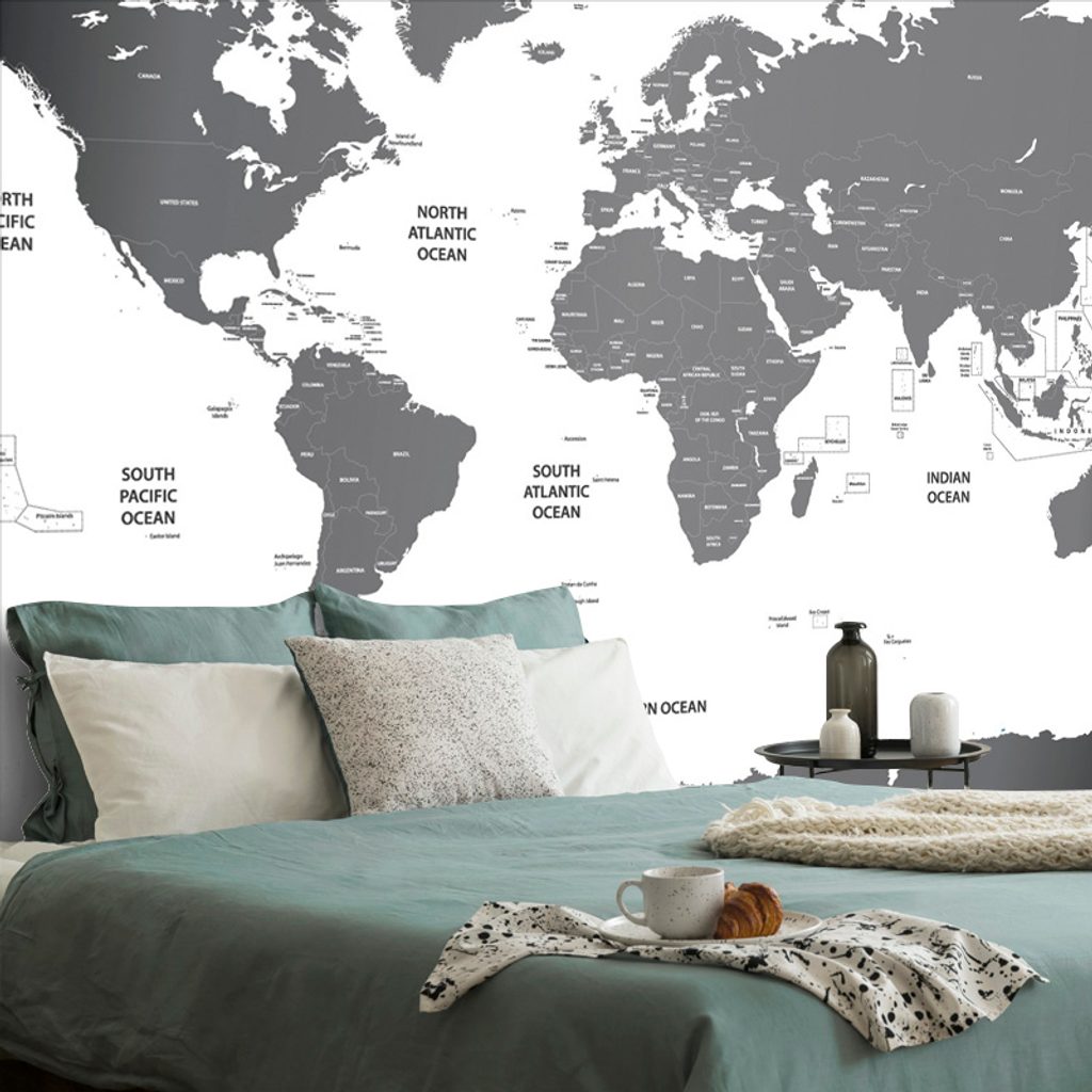 Tapet harta lumii cu state individuale în culoarea gri | Dovido.ro