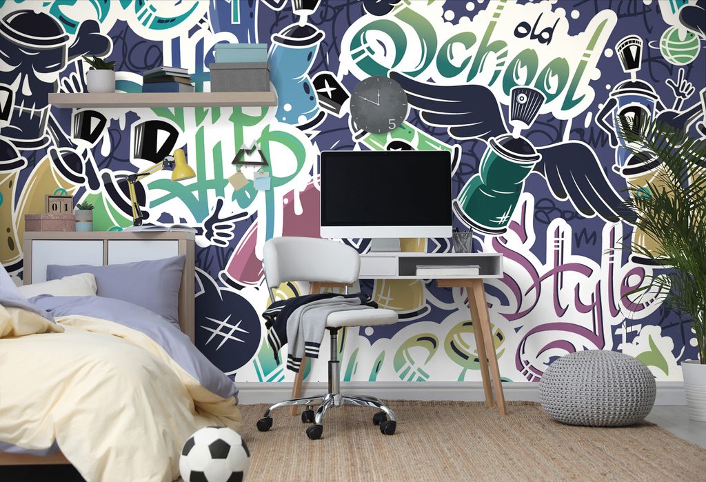 Self adhesive wallpaper cheerful street art in purple