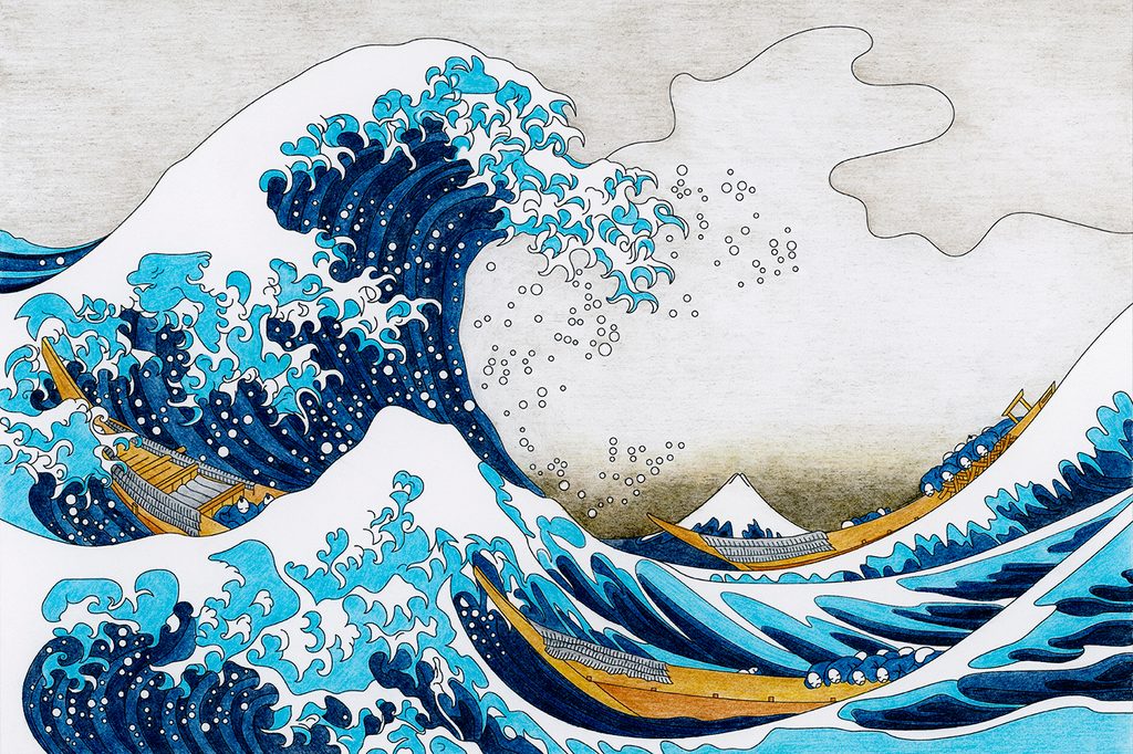 Riproduzione carta da parati di La grande onda di Kanagawa - Katsushika  Hokusai