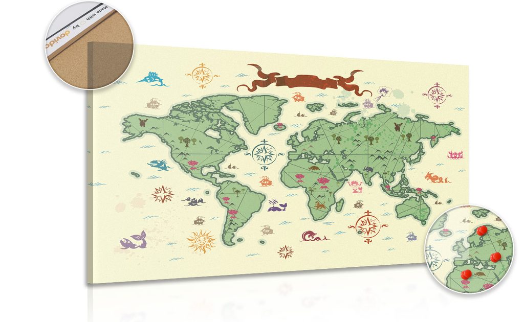 Tablou pe plută harta lumii originală | Dovido.ro