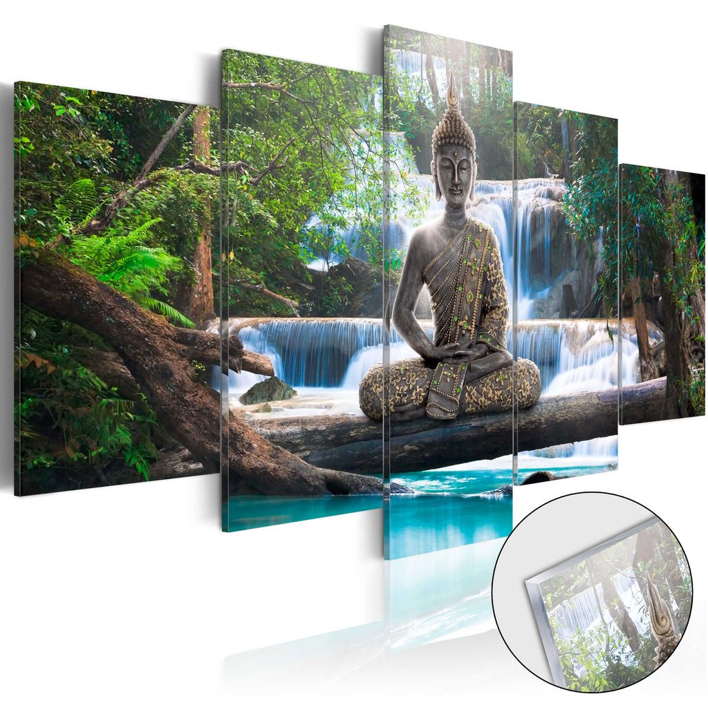 Obraz vodopád a Buddha na akrylátovém skle - Buddha and Waterfall |  Dovido.cz