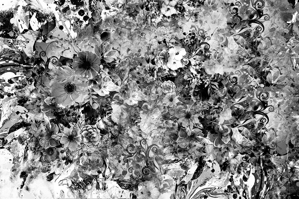 Tapet flori în design alb-negru | Dovido.ro