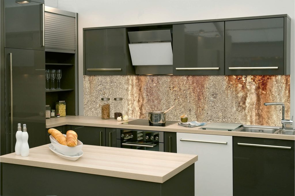 Fototapet autoadeziv pentru bucătărie imitație de perete cu rugină |  Dovido.ro