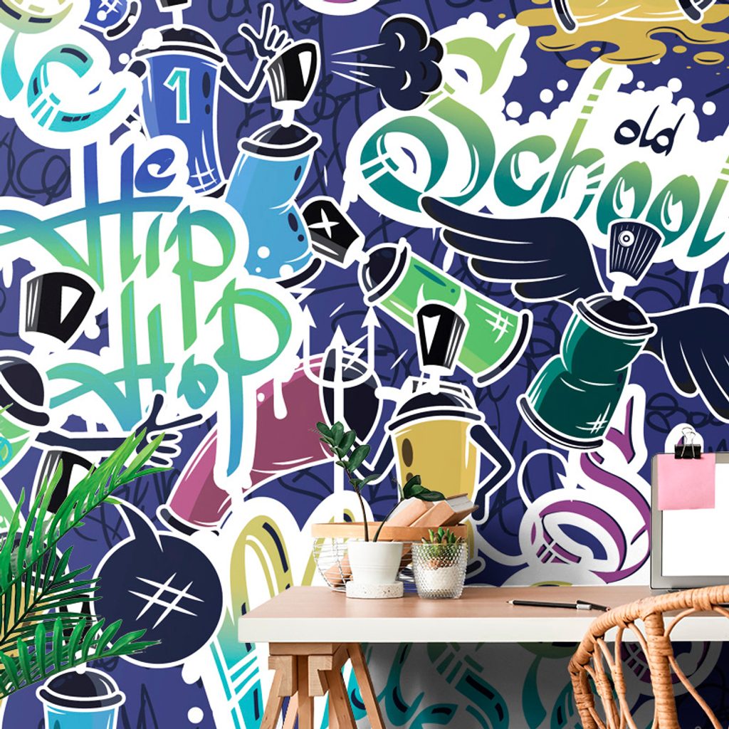 Self adhesive wallpaper cheerful street art in purple