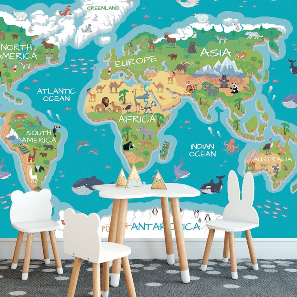 Tapet autoadeziv harta lumii geografică pentru copii | Dovido.ro