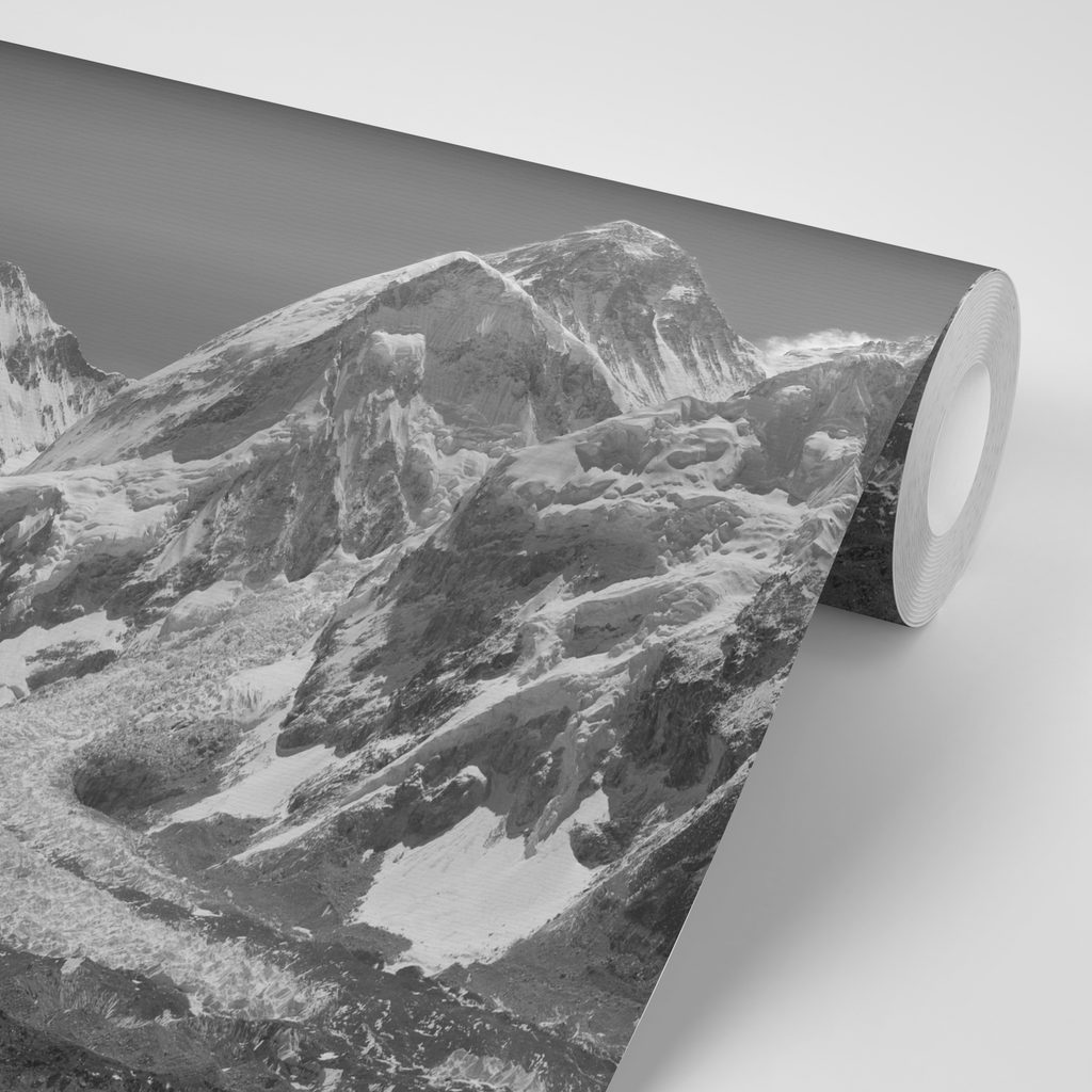 Carta da parati adesiva montagne innevate in bianco e nero