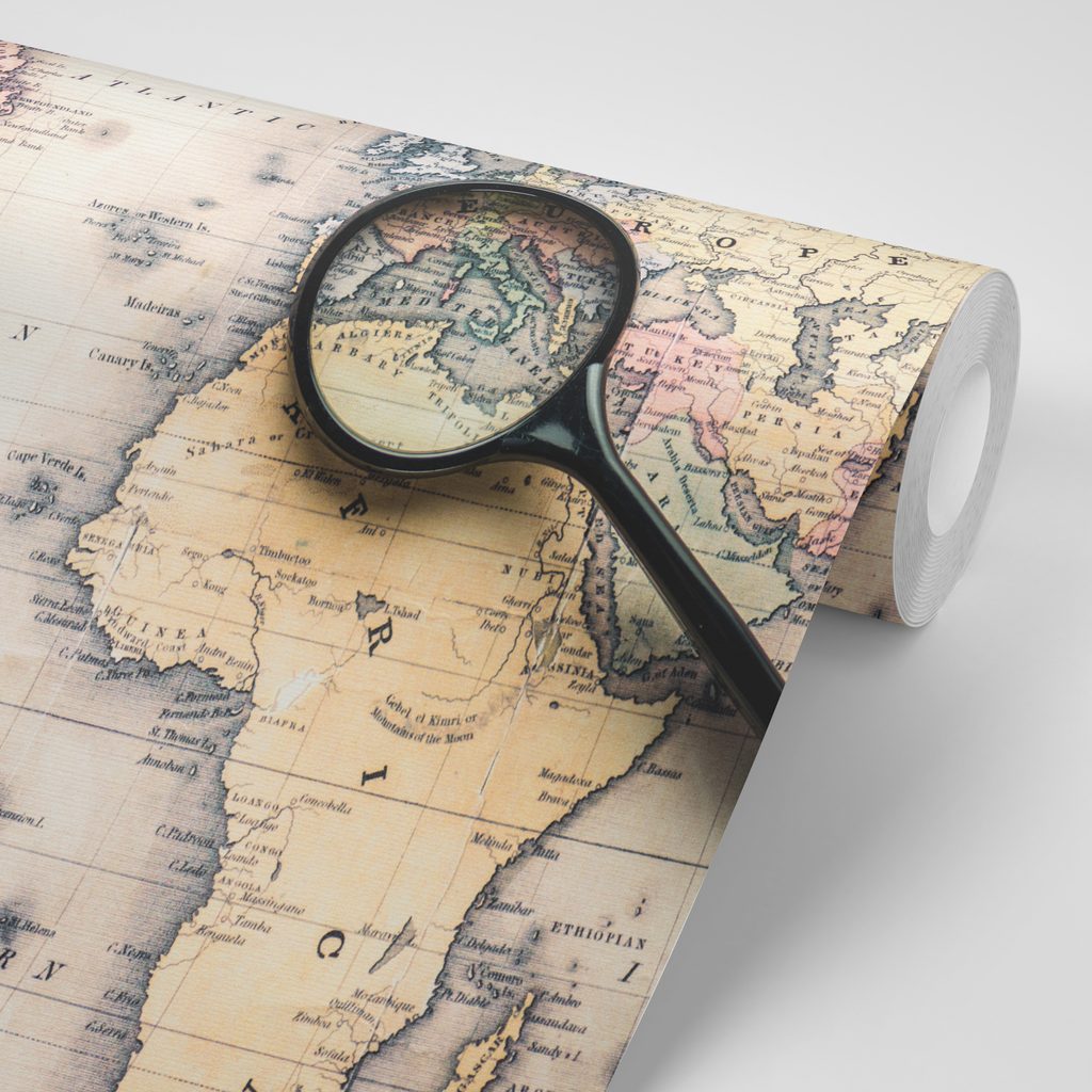 Carta da parati adesiva mappa del mondo con lente d'ingrandimento |  Dovido.it