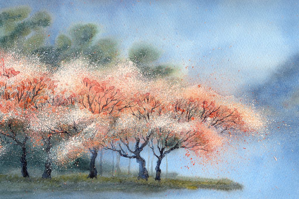 Tapéta akvarell virágzó fák | Dovido.hu