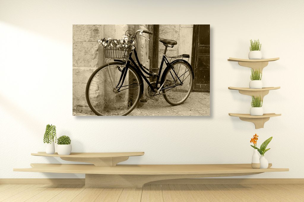 Εικόνα ρουστίκ ποδήλατο σε σχέδιο σέπια | Dovido.gr