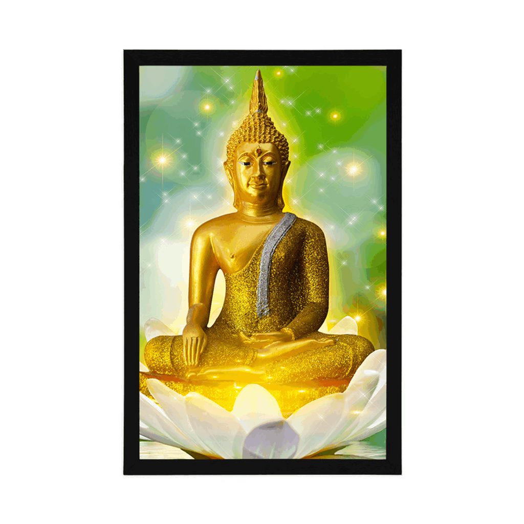 Plakát zlatý Buddha na lotosovém květu | Dovido.cz