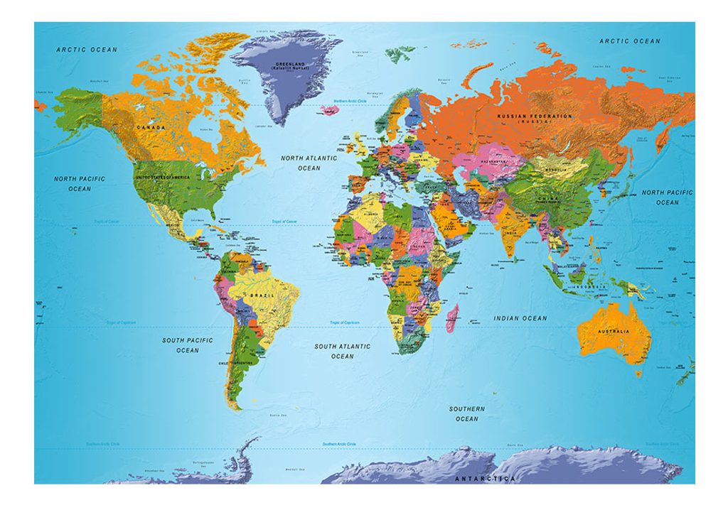 Samolepící tapeta zeměpisná mapa světa - World Map: Colourful Geography |  Dovido.cz