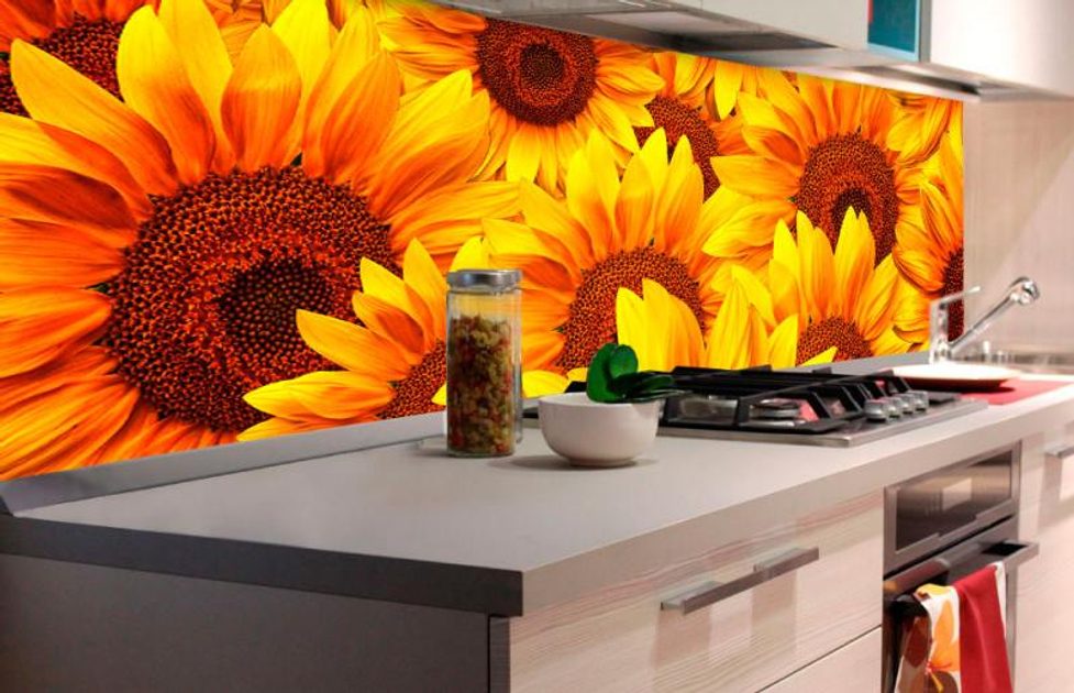 Self adhesive photo wallpaper for kitchen sunflowers