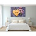 CANVAS PRINT WOODEN HEART WITH AN INSCRIPTION: LOVE - PICTURES WITH INSCRIPTIONS AND QUOTES - PICTURES