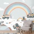 FOTOTAPETE MASCHINEN UND REGENBOGENLANDSCHAFT - KINDERTAPETEN - TAPETEN