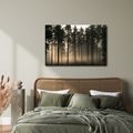 TABLEAU SUR TOILE – FORÊT DE PINS BRUMEUSE À L’AUBE - TABLEAUX FORÊT - TABLEAUX