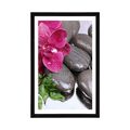 POSTER WITH MOUNT BLOOMING ORCHID AND WELLNESS STONES - FENG SHUI - POSTERS