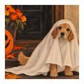 QUADRO SU TELA – CAGNOLINO DI HALLOWEEN SOTTO IL LENZUOLO - QUADRI HALLOWEEN E HORROR - STAMPE E QUADRI