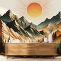 SAMOLEPÍCÍ TAPETA HORSKÁ KRAJINA S VYCHÁZEJÍCÍM SLUNCEM - TAPETY VÝCHOD A ZÁPAD SLUNCE - TAPETY