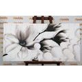 CANVAS PRINT BLACK AND WHITE MAGNOLIA WITH ABSTRACT ELEMENTS - BLACK AND WHITE PICTURES - PICTURES