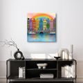 OBRAZ MĚSTSKÁ KRAJINA S DUHOU - BAREVNÉ DOMY - OBRAZY